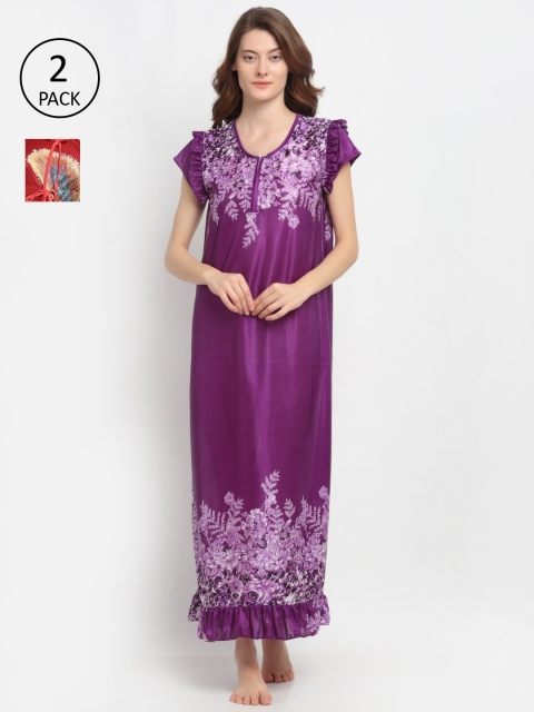 

NEUDIS Women Set of 2 Purple Printed Nightdress
