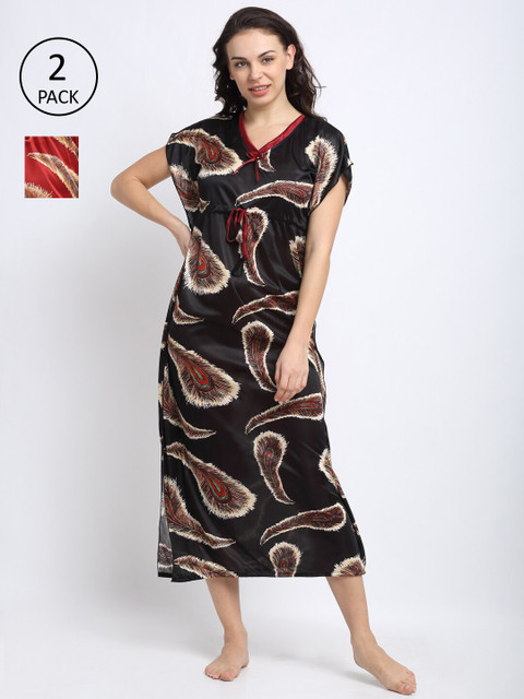 

NEUDIS Pack Of 2 Black & Red Printed Nightdress