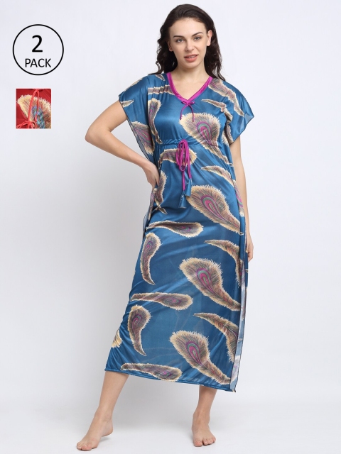 

NEUDIS Women Maroon Printed Pack Of 2 Nightdress