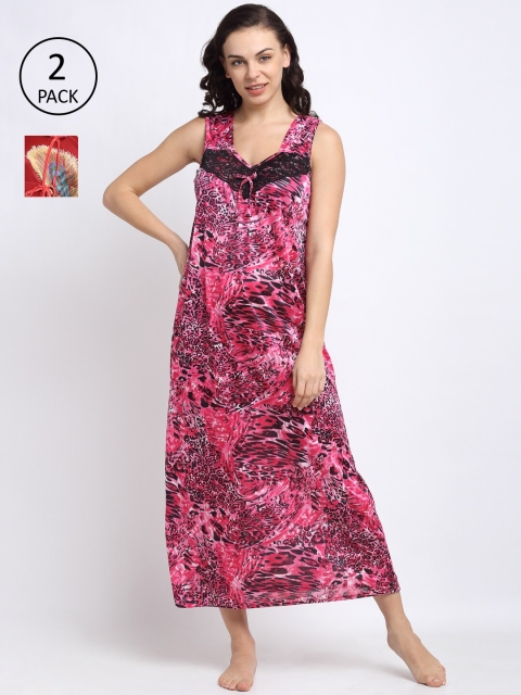 

NEUDIS Pack of 2 Red Printed Maxi Nightdress