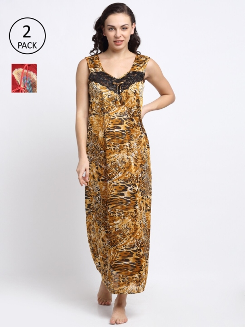 

NEUDIS Pack of 2 Multicoloured Printed Satin Maxi Nightdress, Multi