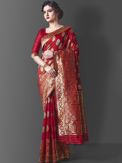 

Wuxi Red & Gold-Toned Woven Design Pure Silk Kanjeevaram Saree