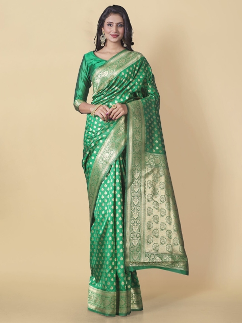 Wuxi Women Green & Gold-Toned Ethnic Motifs Zari Pure Silk Banarasi Saree