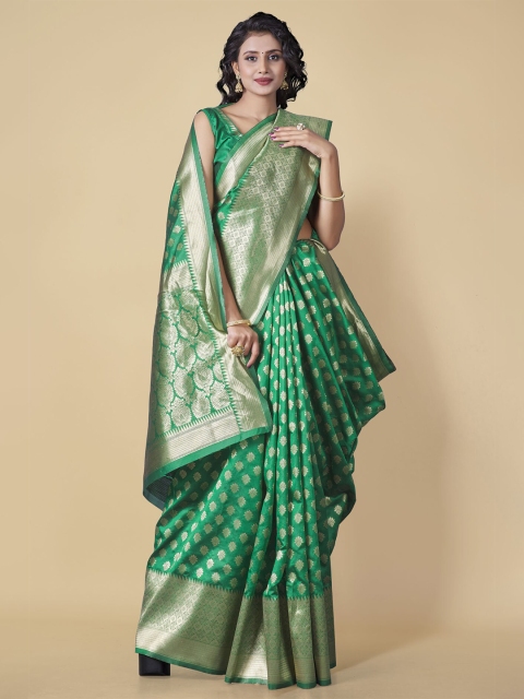 

Wuxi Green & Gold-Toned Woven Design Zari Pure Silk Banarasi Saree