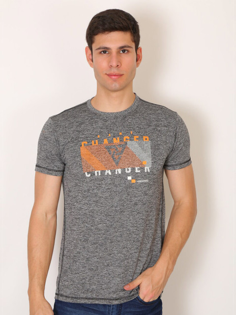 

VSQUARED2 Men Grey Melange Slim Fit T-shirt