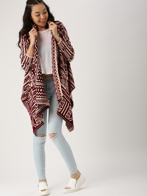 

DressBerry Maroon & Pink Patterned Shrug