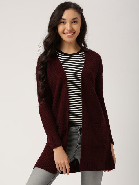 

DressBerry Maroon Patterned Longline Shrug