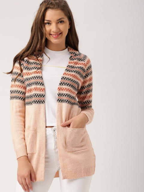 

DressBerry Peach-Coloured Patterned Longline Shrug