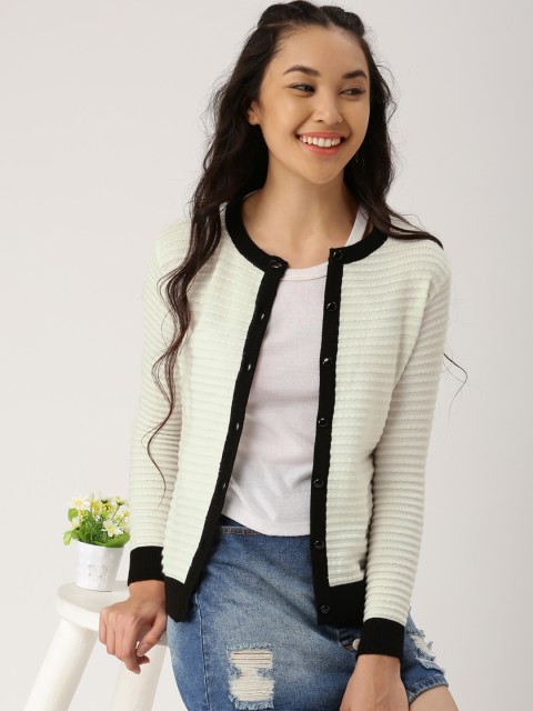 

DressBerry Women Off-White Striped Cardigan