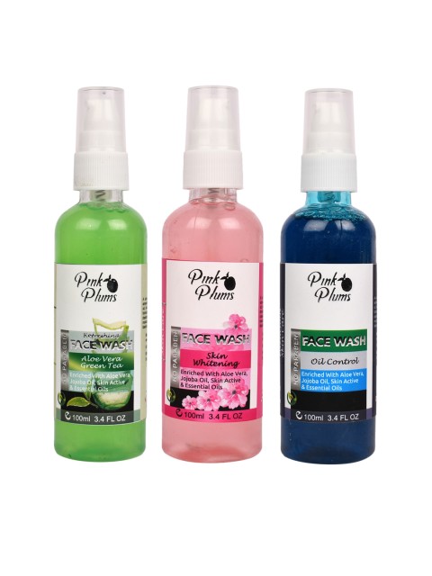 

Pink Plums Set of 3 Paraben Free Aloevera Skin Whitening Oil Control Face Wash -100ml each, Green