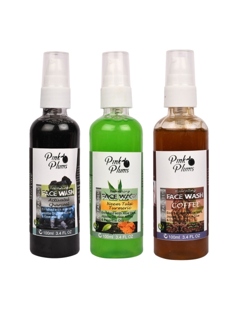 

Pink Plums Set of 3 Face Wash - Activated Charcoal + Neem Tulsi + Coffee - 100 ml Each, Black
