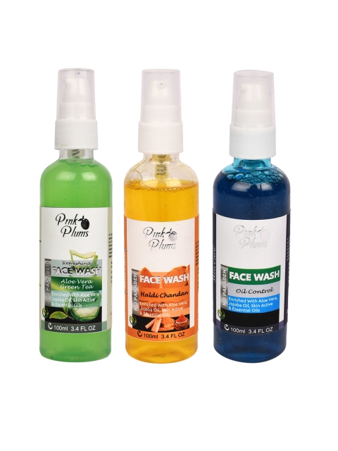 

Pink Plums Set of 3 Face Wash - Aloe Vera + Haldi Chandan + Oil Control - 100 ml Each, Green
