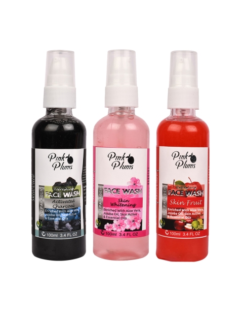 

Pink Plums Set of 3 Face Wash - Charcoal + Skin Whitening + Skin Fruit - 100 ml Each, Black