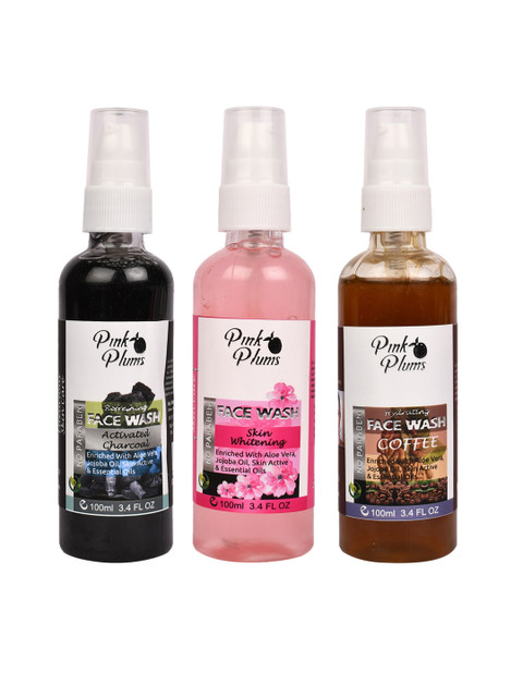 

Pink Plums Set Of 3 Charcoal & Skin Whitening & Coffee Face Wash 300 ml, Multi