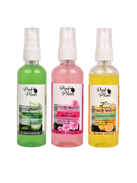 

Pink Plums Set of 3 Paraben Free Face Wash - Aloe Vera + Skin Whitening + Lemon-100ml each, Green