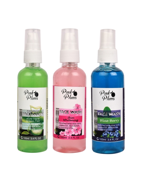 

Pink Plums Set of 3 Face Wash - Aloe Vera + Skin Whitening + Blue Berry - 100 ml Each, Green