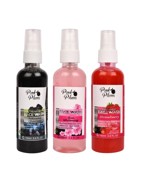 

Pink Plums Set Of 3 Paraben Free Charcoal Skin Whitening Strawberry Face Wash 300ml, Multi