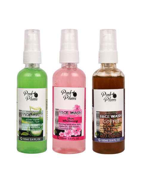 

Pink Plums Set Of 3 Paraben Free Aloevera, Skin Whitening, Coffee Face Wash 300ml, Multi