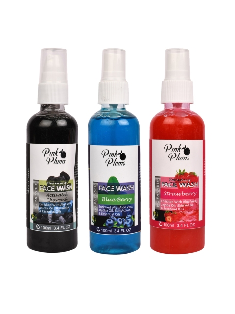 

Pink Plums Set of 3 Face Wash - Charcoal + Blue Berry + Strawberry - 100 ml Each, Black