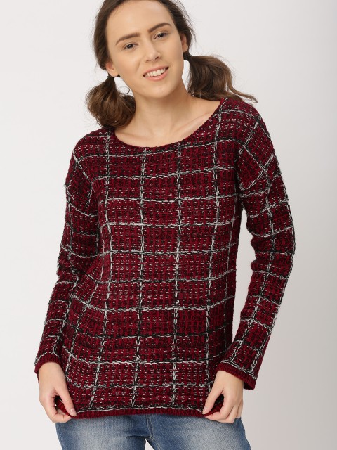 

DressBerry Women Maroon Self Design Pullover