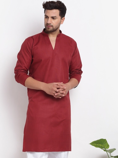 

Benstoke Men Maroon Solid Cotton blend Kurta