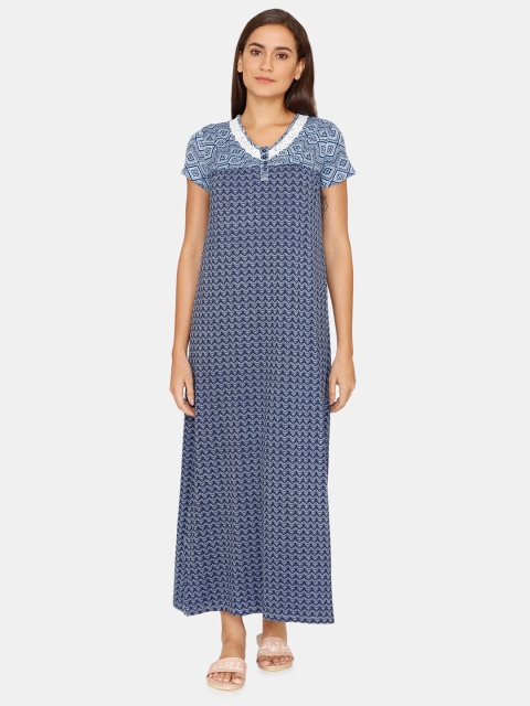 Zivame Blue Printed Maxi Nightdress