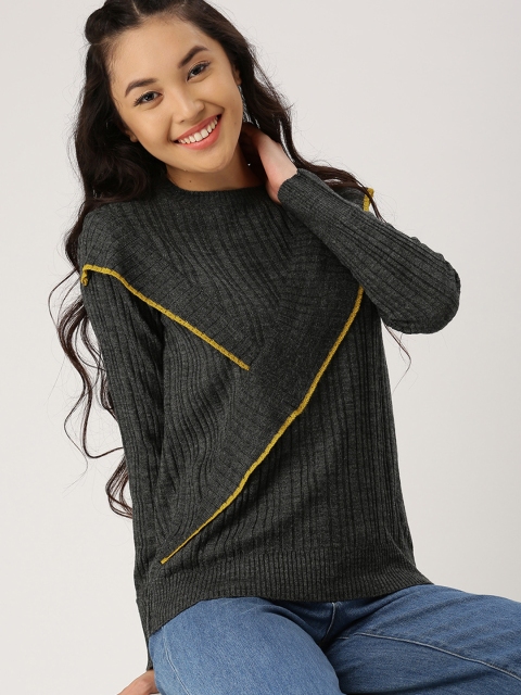 

DressBerry Women Charcoal Grey Self Design Pullover