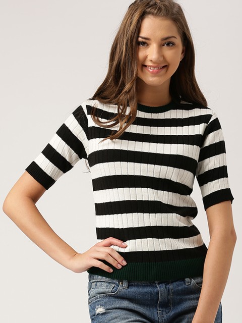 

DressBerry Women Black & White Striped Pullover