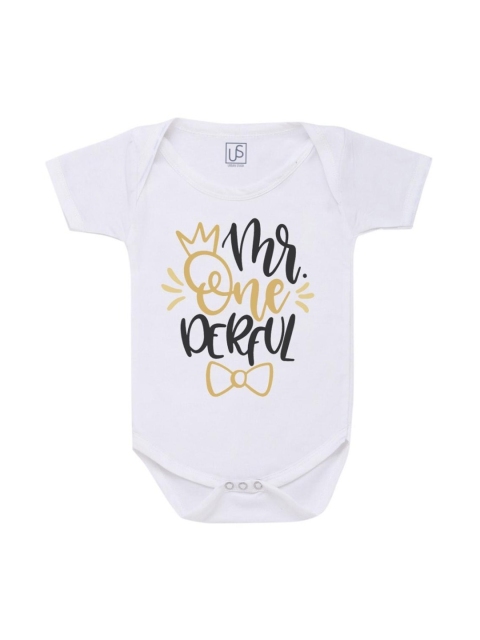 

URBAN STASH Kids White Printed Pure Cotton Bodysuit