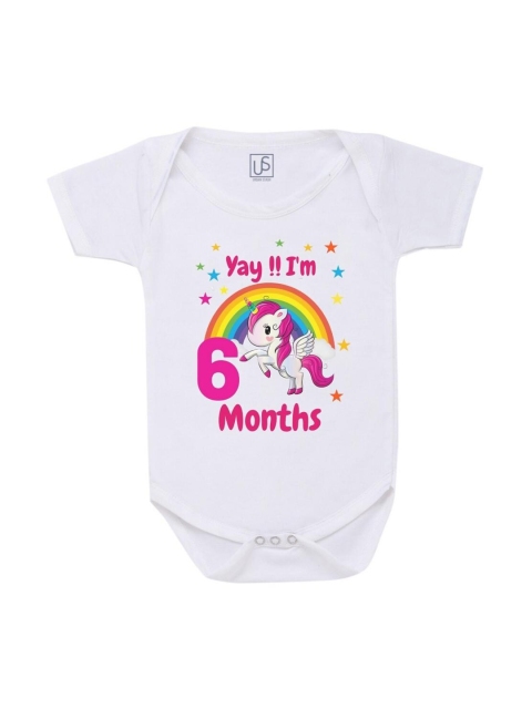 

URBAN STASH Kids White & Pink Printed Cotton Bodysuit