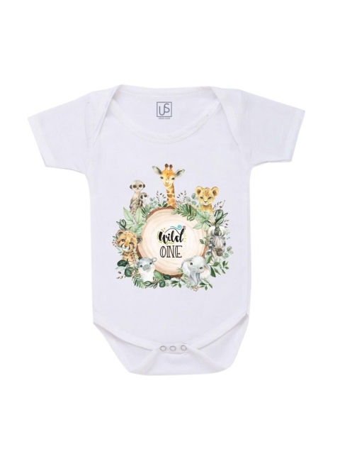 

URBAN STASH Infant Kids White Printed Cotton Bodysuit