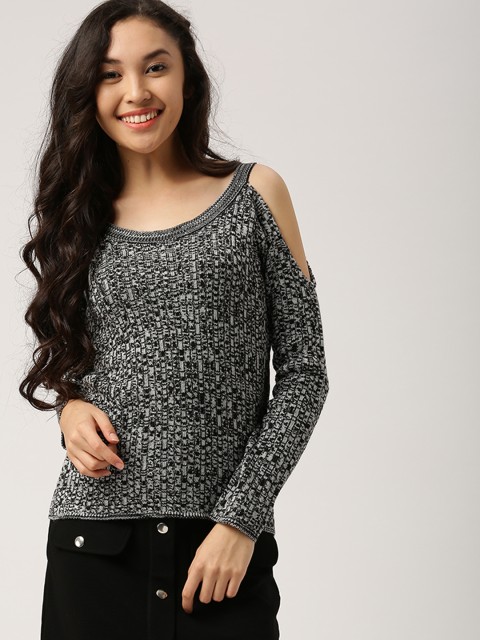 

DressBerry Women Black & Grey Self-Design Pullover