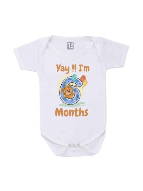 

URBAN STASH Kids White Printed Cotton Bodysuit