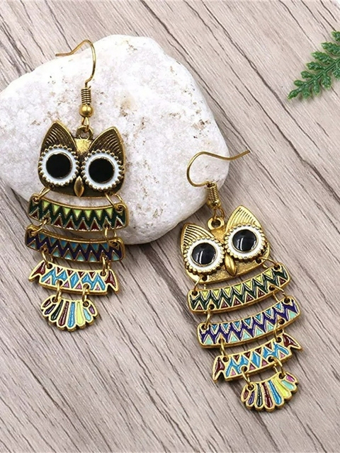 

EL REGALO Women Gold-Toned Owl Shaped Drop Earrings