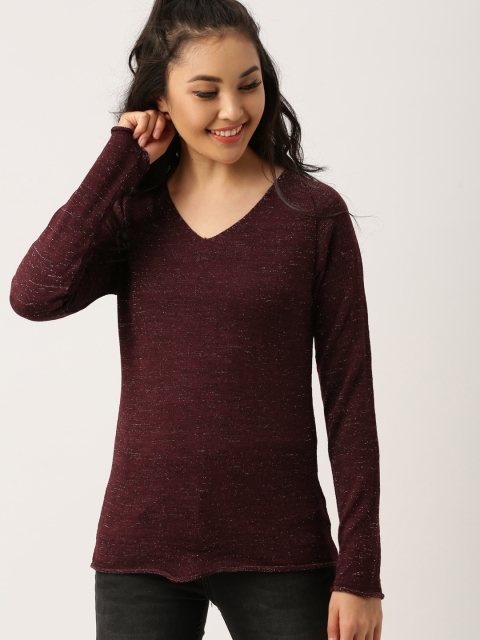 

DressBerry Women Burgundy Solid Pullover
