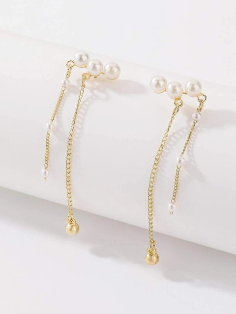 

EL REGALO Gold-Plated & White Quirky Drop Earrings