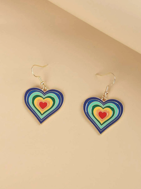 

EL REGALO Blue & Gold Plated Heart Shaped Drop Earrings