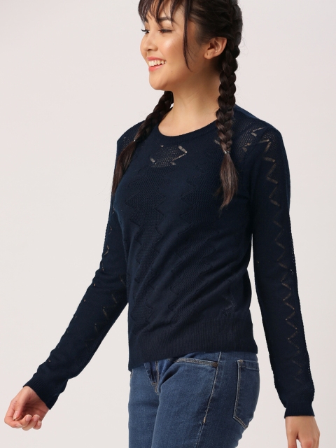 

DressBerry Women Navy Blue Self Design Pullover