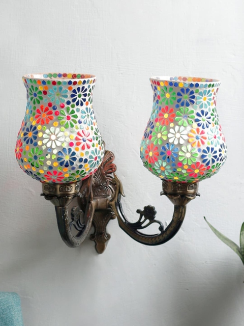 

Devansh Floral Textured Double Wall Mounted Lamp With Mosaic Glass, White