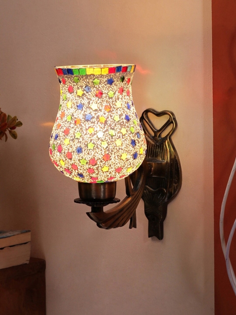 

Devansh Metallic-Toned & White Textured Metal Wall Lamp With Mosaic Glass