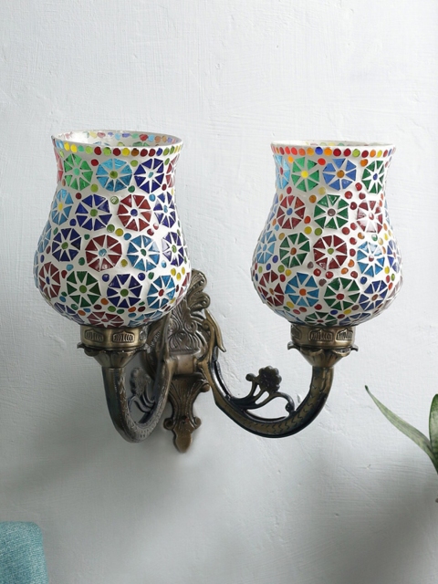 

Devansh Floral Textured Mosaic Glass Wall Mounted Double Wall Lamp, White