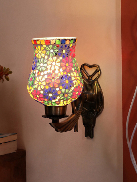 

Devansh Floral Textured Mosaic Antique Metal Wall Lamp, White