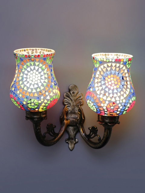 

Devansh Textured Metal Double Wall Lamp With Mosaic Glass, White