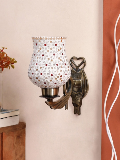 Devansh White & Red Textured Mosaic Antique Metal Wall Lamp