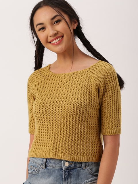 

DressBerry Women Mustard Yellow Solid Pullover
