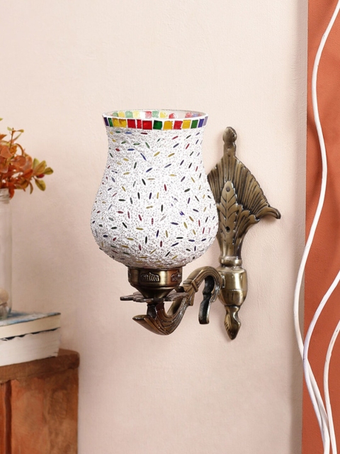 

Devansh White & Blue Textured Mosaic Antique Metal Wall Lamp