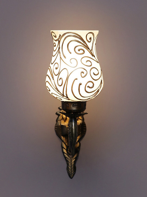 

Devansh White & Gold-Toned Textured Mosaic Glass Antique Wall Lamp