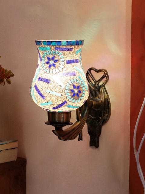

Devansh White & Blue Textured Mosaic Antique Metal Wall Lamp