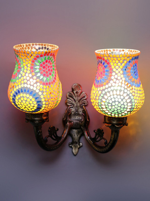 

Devansh Multicolored Textured Metal Double Wall Lamp With Mosaic Glass, Multi