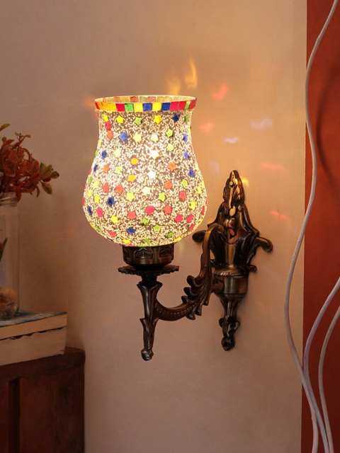 

Devansh White Mosaic Glass Antique Wall Lamp, Multi